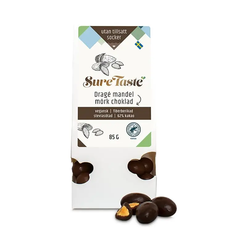Drage Mörk Choklad & Mandel 12 x 85 g från Sure Taste | #18004 | Choklad