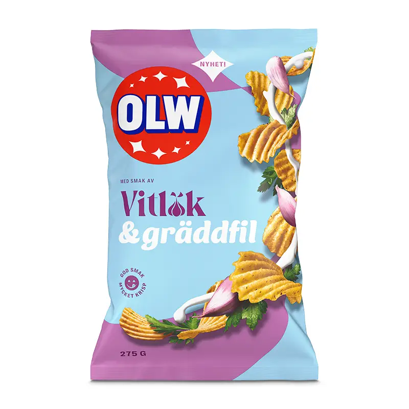 Chips Vitlök & Gräddfil 18 x 275 g från OLW | #5450101142 | Chips